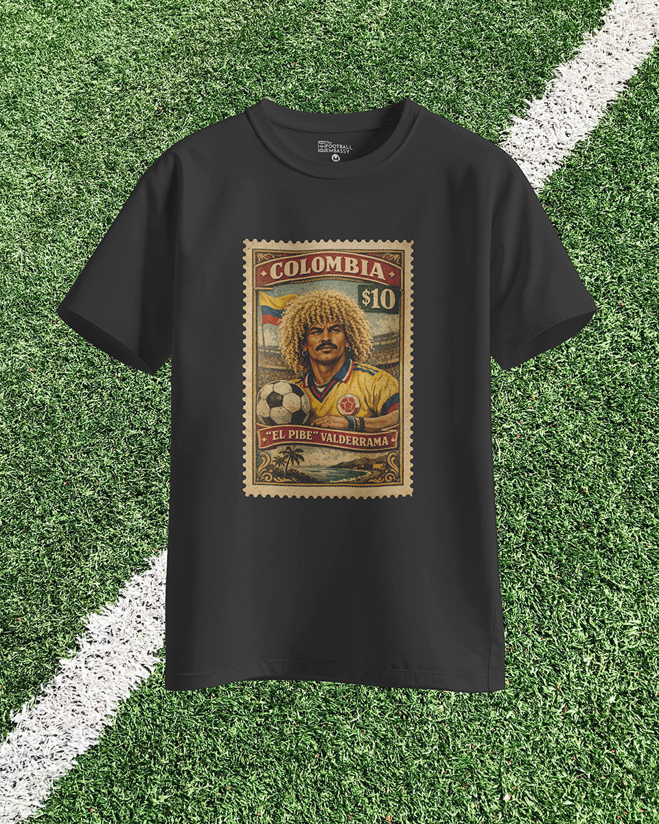 "El Pibe" Valderrama Vintage Stamp T-Shirt | Football Legends