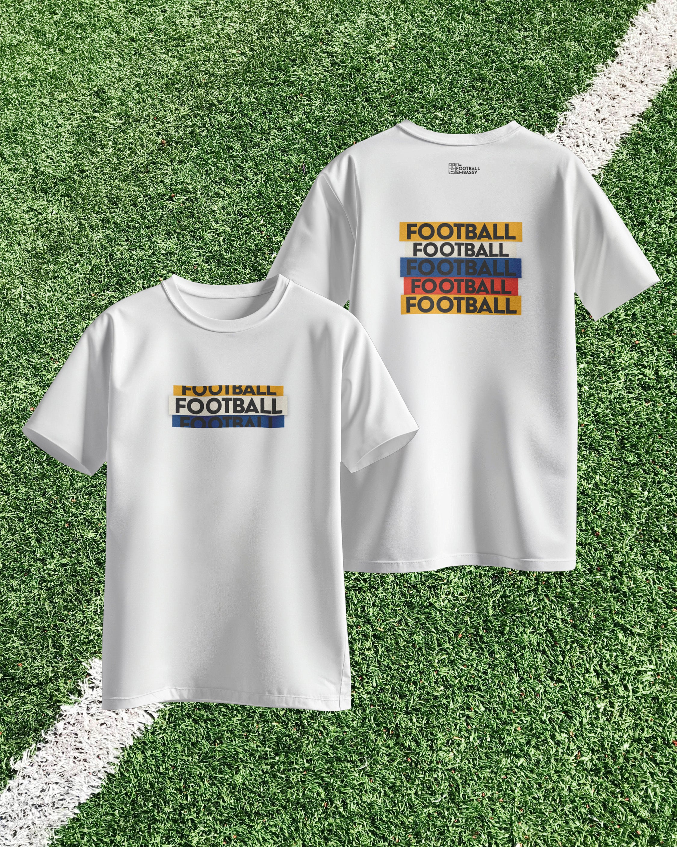 Football Stack Graphic T-Shirt – Multicolor Edition | Unisex Soccer Streetwear Tee