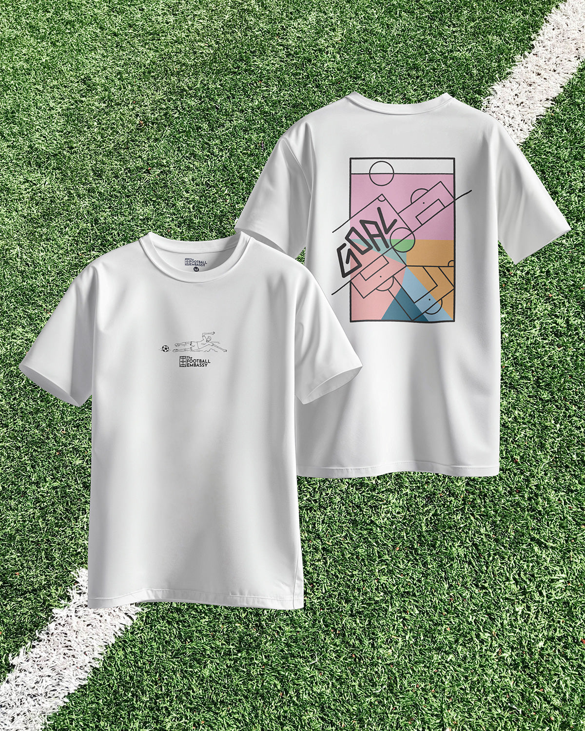 Football Pitch Abstract White Tee