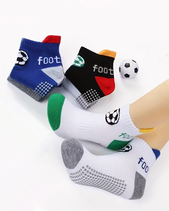 3 Kids Football patterns Socks with Heel Protection