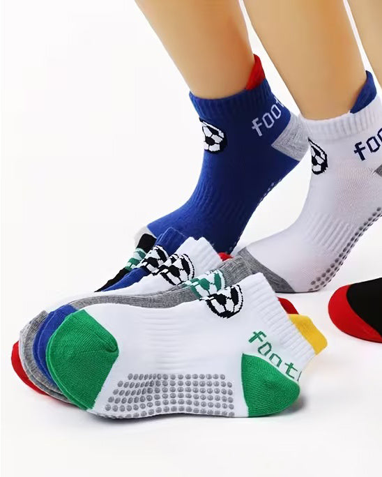 3 Kids Football patterns Socks with Heel Protection